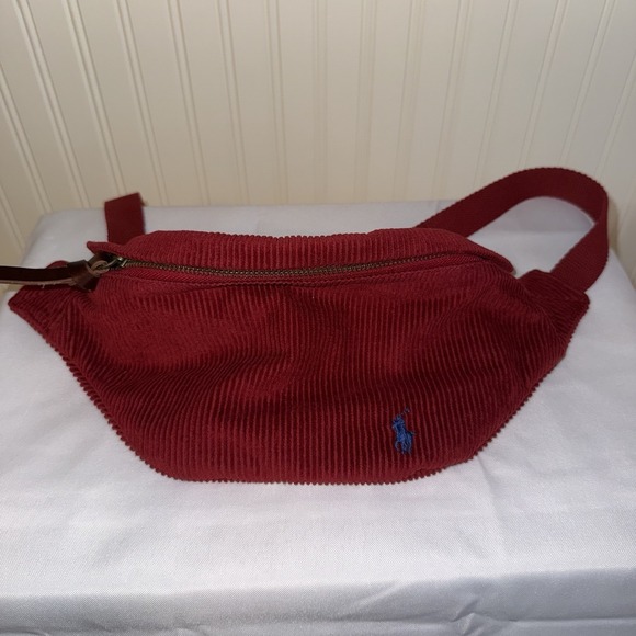 Polo Ralph Lauren Zip Red Corduroy Belt Bag Waist Fanny Pack Purse Adjustable